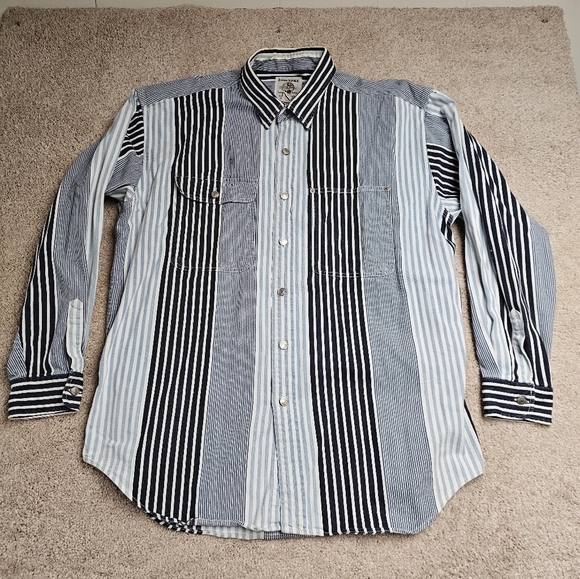 Vintage Banana Republic Safari & Travel Blue Multi Striped Button Down Shirt XL - Picture 1 of 9